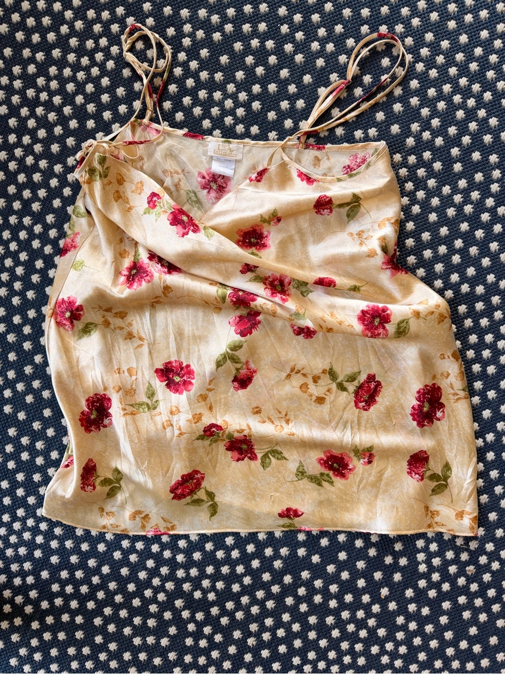 Floral Satin Slip Cami night gown in Cream with Pink Roses